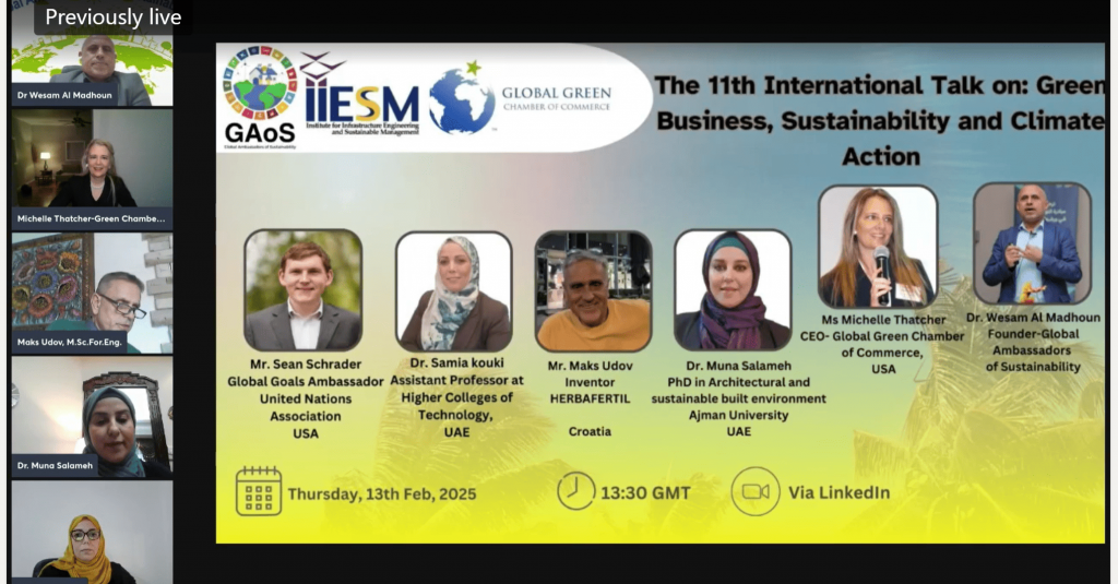 Dr. Muna Salameh Participates in the 11th International Talk on Green Business, Sustainability, and Climate Action