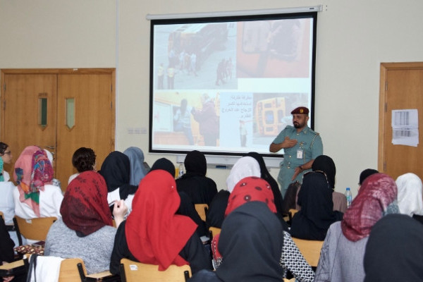 Ajman Civil Defense Holds Awareness Campaigns for Ajman University Students