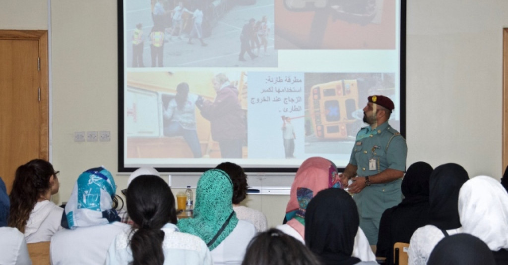 Ajman Civil Defense Holds Awareness Campaigns for Ajman University Students